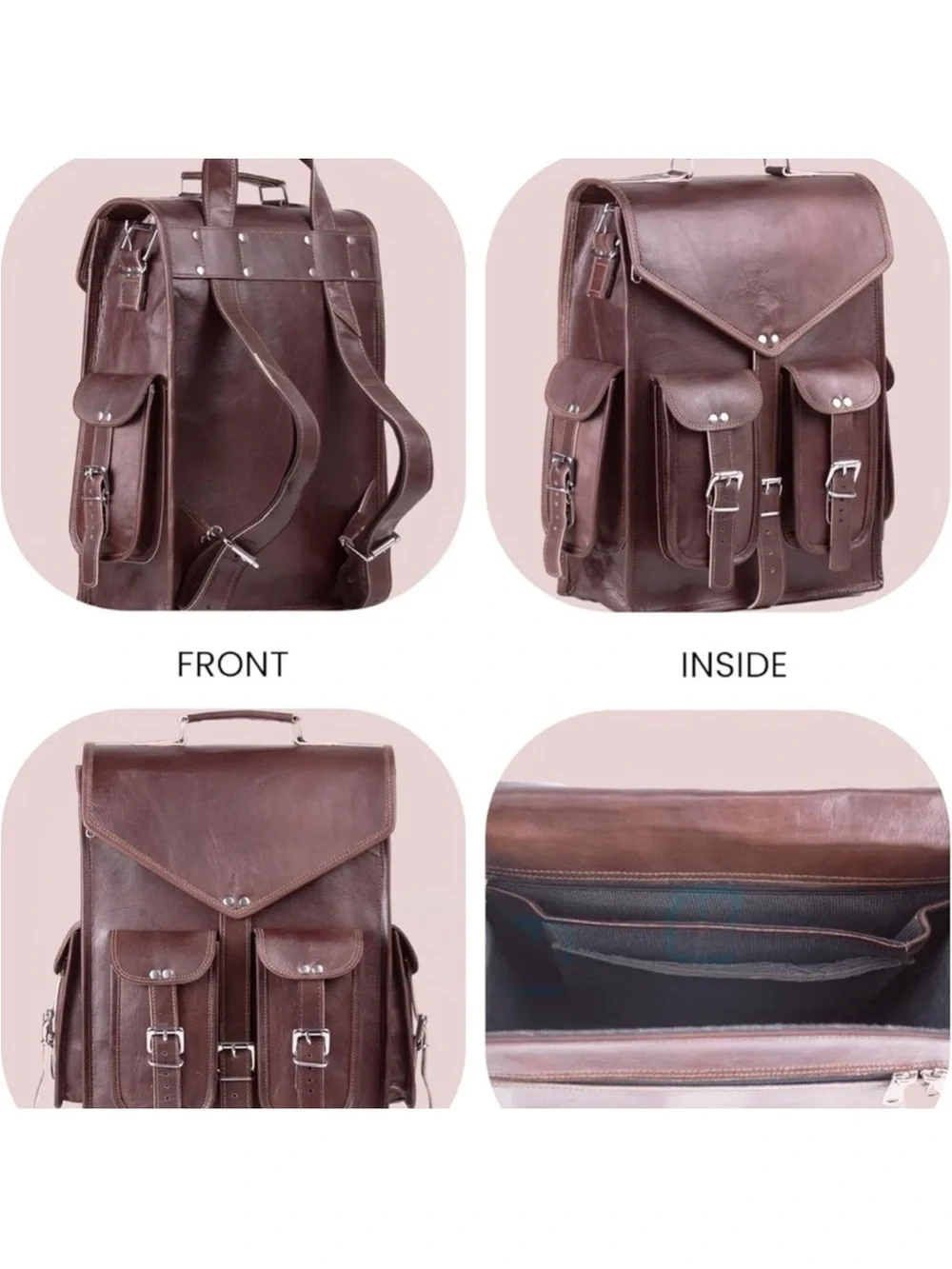 Brown Leather Backpack for Men